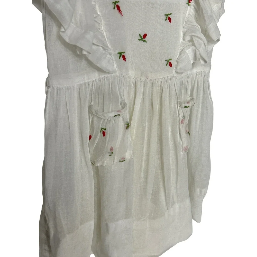 VTG Girls White Embroidered Floral Ruffle Flutter Sleeve Button Back Dress‎ 9mo